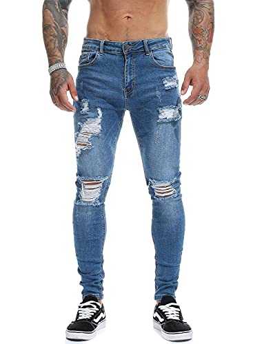 Mens Ripped Jeans Slim Fit Skinny Stretch Jean for Men Tapered Leg Denim Pants