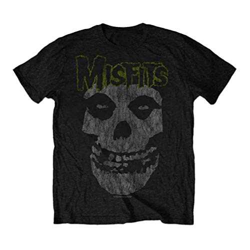 Rock Off Men's The Misfits Classic Distressed Logo Black T-Shirt