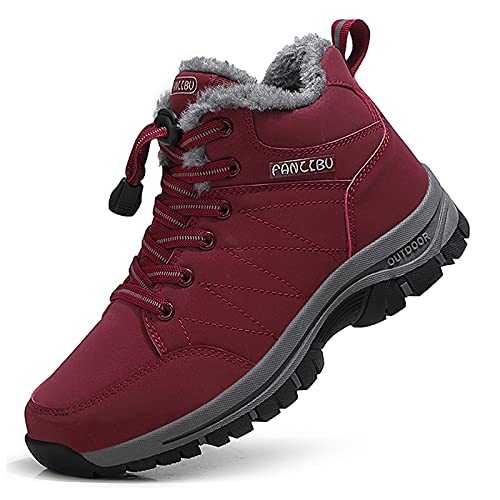 ZHNSHM Women Snow Boots Fur Lined Anti-Slip Winter Boots Warm Lined Trekking Hiking Shoes Outdoor Ankle Boots