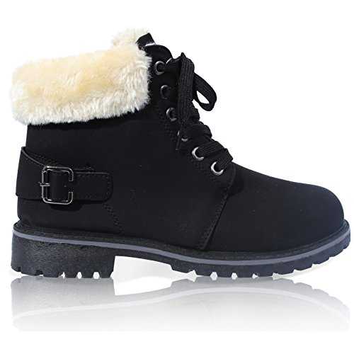 Core Collection WOMENS LACE UP COLLAR FUR LINED WINTER WARM LADIES ANKLE BOOT SIZE 3-8