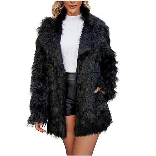 Fur Coat for Women luxe Faux Fur Long Coat Jacket Cardigan Ladies Warm Artificial Fleece Lined Jackets Winter Fashion Casual Solid Lapel Neck Thick Outerwear Fluffy Fuzzy Overcoat