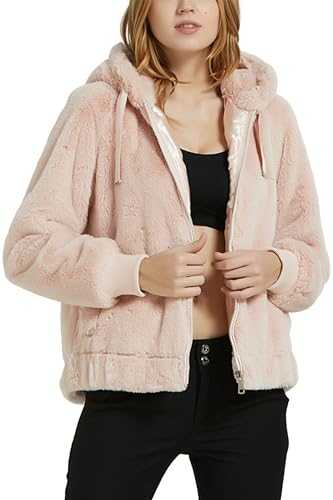 Giolshon Women Faux Fur Coat Winter Fashion Fleece Short Fuzzy Jacket Shearling Shaggy Fluffy Overcoat Hooded