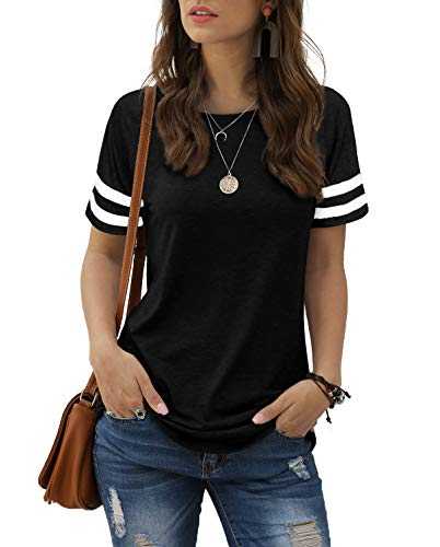 Aokosor T Shirts for Women Striped Sleeve Summer Tops Ladies Side Split Casual Tee