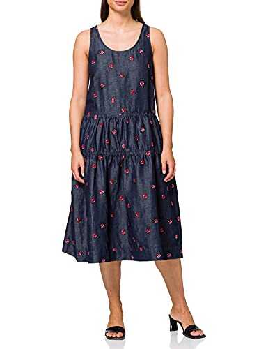 Love Moschino Women's Embroidered Allover Ladybirds_Chambray Sleeveless Dress, Blue (Embroidery 8001), 10 (Size: 40)