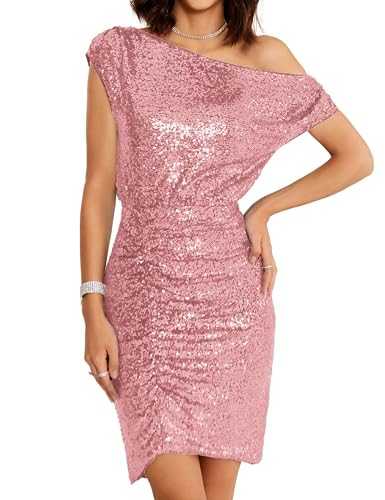 GRACE KARIN Sequined Party Dress for Women UK Sparkling Oblique Neck Club Night Out Mini Bodycon Dress