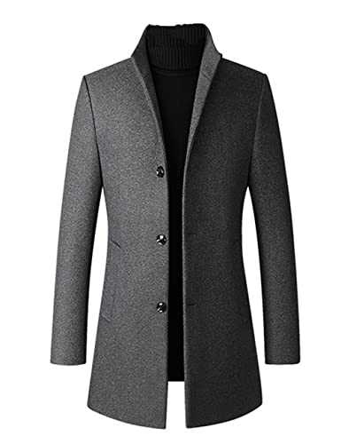 Lavnis Men's Winter Trench Coat Wool Blend Pea Coat Slim Fit Single Breasted Topcoat Business Dowm Jacket