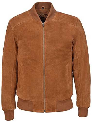 Smart Range 70's Classic Bomber Men's Tan Plain Suede Wax Biker Style Italian Fitted Real Leather Jacket 275-P