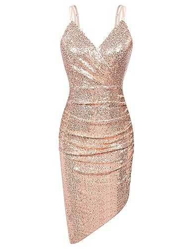 GRACE KARIN Sequined Club Party Dresses for Women UK V-Neck Irregular Hem Dance Spaghetti Bodycon Mini Dress