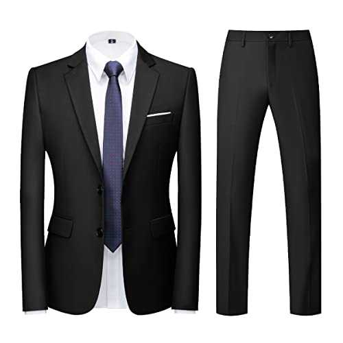 KUDORO Men Suits 2 Piece Slim Fit Single Breasted Two Button Black Wedding Tuxedo Suit Blazer Trousers Set