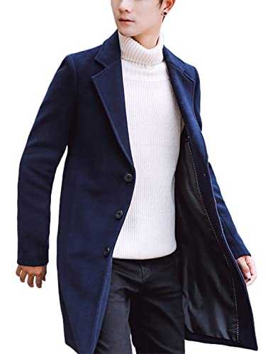 UANEO Mens Woolen Mid Long Pea Coat Single Breasted Camel Trench Coat Jacket