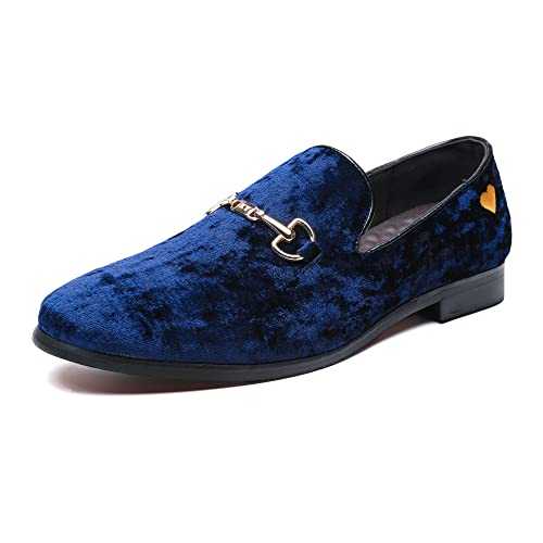 FLQL Men's Luxury Velvet Penny Loafers Shoes Embroidery Suede Dress Loafers Daily Boats Shoes for Party Wedding Prom Size 7-13