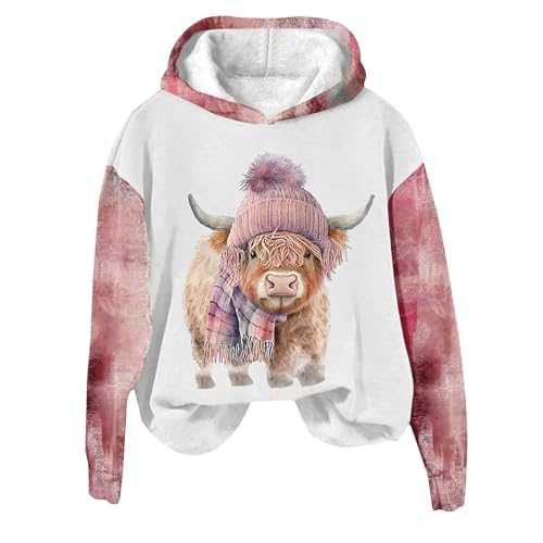 Women's Tops and Blouses Clearance Cow Print Hoodie Animal Print Hooded Party Elegant T-Shirt Business Office Spring Summer Short/Long Sleeve Blouse Casual Fashion Baggy UK Size Tops