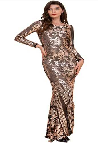 DQHKOW Women's Long Sleeve Sequins Mermaid Gown Long Formal Prom Party Dress