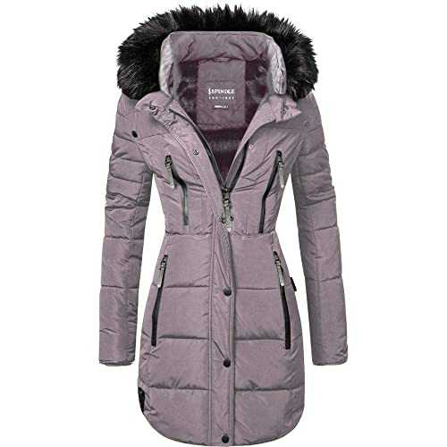 Spindle Womens Designer Long Fur Parka Hooded Jacket Quilted Winter Padded Coat Zip Pockets