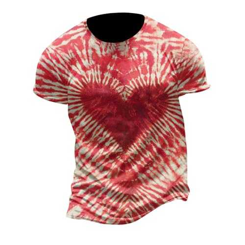 Kmdwqf Men's Tie Dye Pattern Printed Slim Fitting Pullover Short Sleeved T Shirt Men White Shirt Gentleman Tops Size 18 UK Mens Cycling Shorts and Shirt Set 40Th Birthday Gifts for Men Sale Clearance