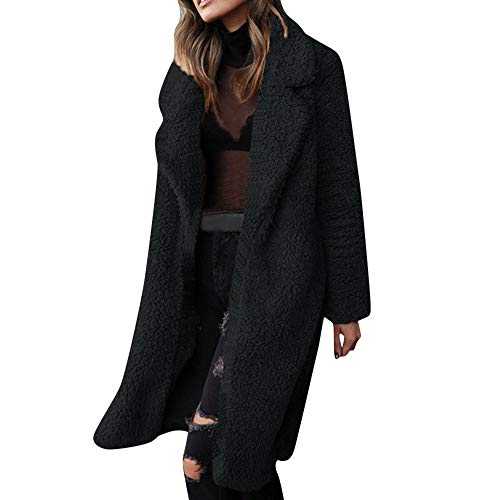 HARRYSTORE Long Vintage Faux Fur Coat Womens Thick Warm Teddy Bear Pocket Fleece Jackets Trench Coat Open Front Outwear Overcoat