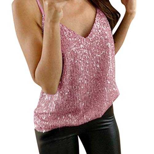 Womens Tank Tops Sparkle Sequin Vest Sexy V-Neck Spaghetti Strap Camisole Sleeveless Loose Fit Party Cami