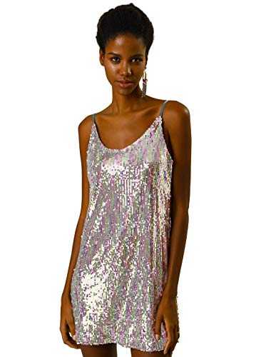 Allegra K Women's Saint Patrick's Day Party Glitter Adjustable Strap Mini Sparkly Sequin Dresses