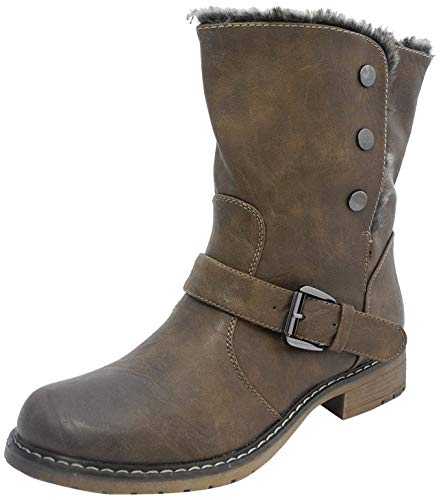 Womens Ladies Cats Eyes Fold Down Leather Look Fur Lined Biker Ankle Boots Black Brown Tan Size 3 4 5 6 7 8