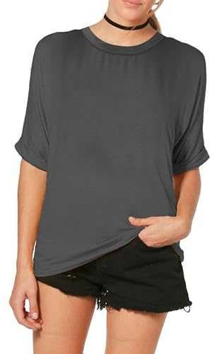 Re Tech UK Womens Ladies Oversized Fit Banded Round Neck T Shirt Top Baggy Turn Up Sleeve Loose Plus Size Batwing Slouch Longline