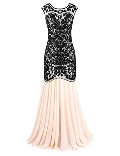 PrettyGuide Women 's 1920s Black Sequin Gatsby Floor Length Evening Prom Dress