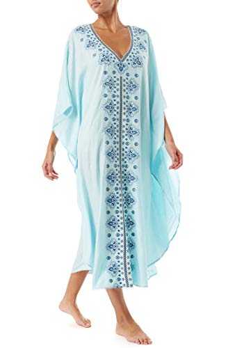 PHLCEhot Women Long Tunic Dress Kaftan Maxi Dress Batwing 3/4 Sleeve Plus Size Summer Dress Light Blue