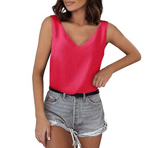Summer Vest Tops Women UK Tank Tops for Women V Neck Silk Summer Satin Sleeveless Blouse Basic Camisole Shirts Womens Shirts and Blouses UK Casual Stretchy Fit T-Shirt Top