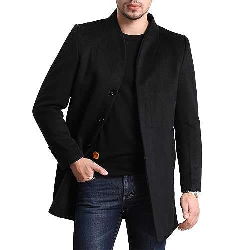 Allthemen Mens Trench Wool Coat Winter Warm Thickened Jacket Overcoat Mid-Length Slim Fit Casual Coat