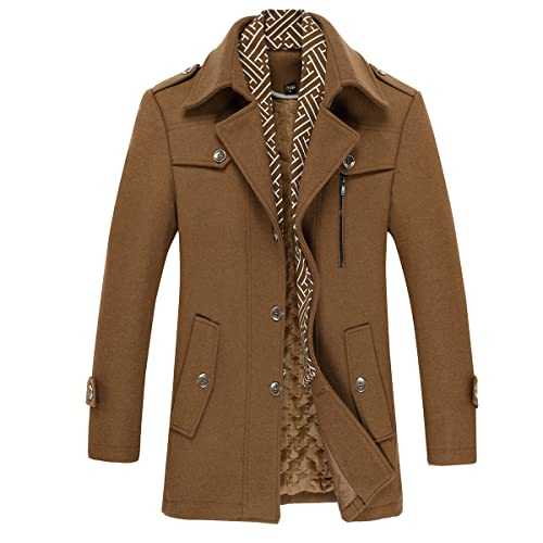 Allthemen Mens Winter Wool Trench Coat Scarf Collar Warm Coat Jacket Casual Mid Length Overcoat