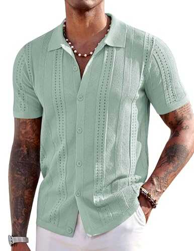 COOFANDY Men's Knit Shirts Short Sleeve Button Down Polo Shirt Fashion Casual Summer Beach Shirts