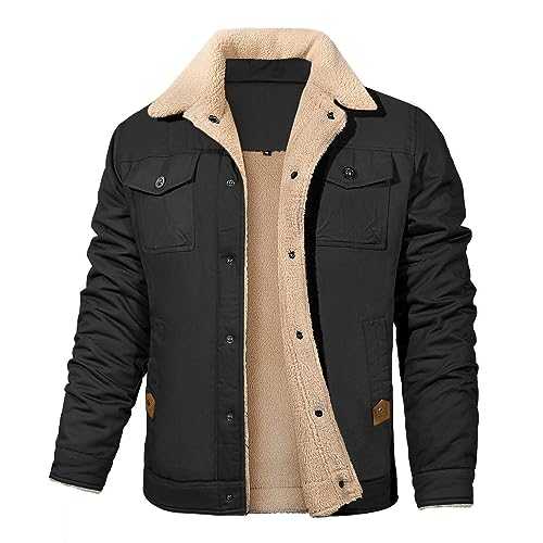 Vancavoo Winter Jackets for Men Fleece Lined Warm Military Industry Coat Thick Casual Cargo Jacket with 5 Pockets Lapel Collar Cotton for Outdoor Work Autumn Winter