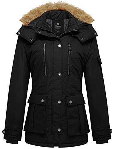 Wantdo Women's Winter Faux Fur Hood Coat Warm Outdoor Windproof Jacket