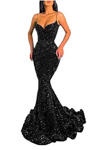 Dexinyuan Mermaid Prom Dresses for Women Sparkly Sequin Spaghetti Straps V-Neck Formal Party Evening Gowns 2024