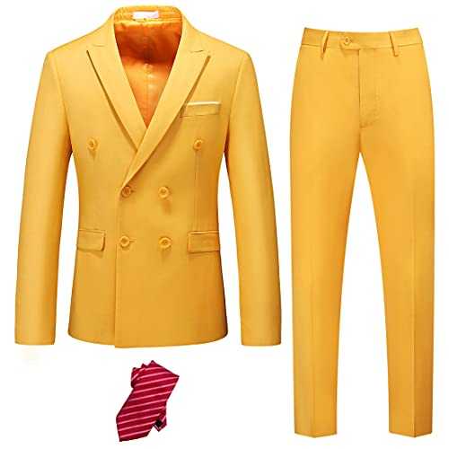 YND Men's Slim Fit 3 Piece Suit with Stretch Fabric, One Button Solid Blazer Vest Pants, Party Wedding Dress with Tie