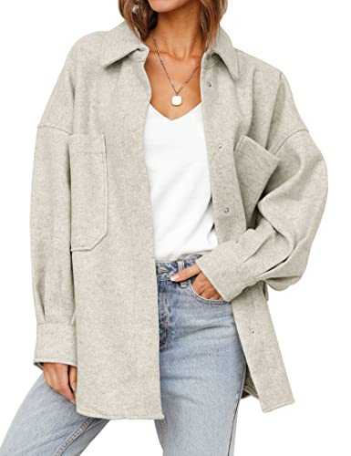 MEROKEETY Women's 2024 Fall Oversized Long Sleeve Shacket Jacket Button Down Wool Blend Coats with Pockets