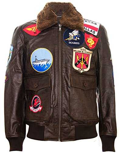 Men's Air Force A2 Flight Leather Bomber Jacket with Sheepskin Collar and Patches