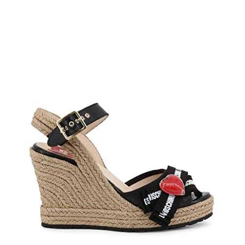 Love Moschino Women's Wedges Multicolour with Rubber Sole and Visible Logo, Size:35, Colour:Black
