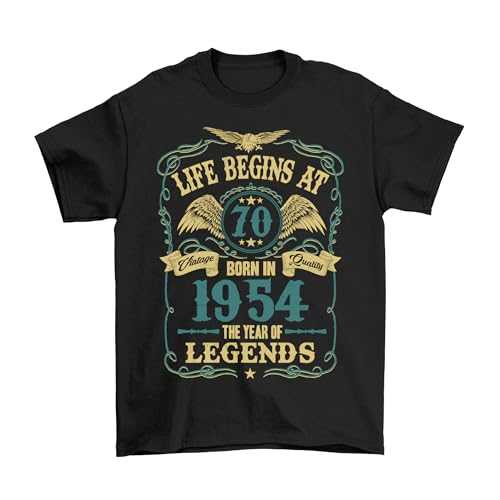 buzz shirts Mens 70th Birthday T-Shirt, Life Begins at 70, Made from Organic Cotton, Born in 1954
