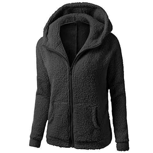 Coats for Women Clearance, Women's Tops Autumn Winter Ladies Vintage Solid Color Casual Wool Zipper Cardigan Jacket Warm Hoodie Sale UK Ladies Casual Loose Cardigans Shirt Coat Jackets Trench Topcoats