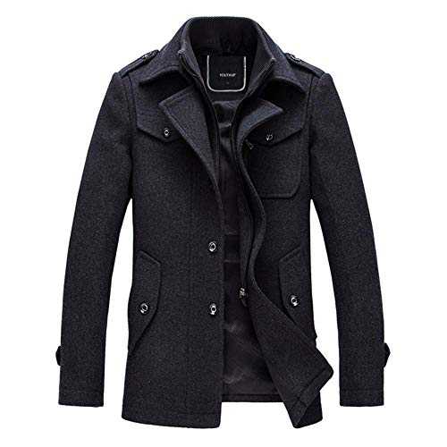 YOUTHUP Mens Wool Coats Regular Fit Military Winter Trench Coat Hip-Length Thick Casual Peacoat