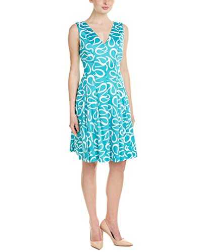 ANNE KLEIN Women's Paisley-Printed Cotton V-Neck Fit-and-Flare Dress - Turquoise - 10