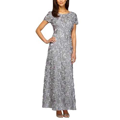Alex Evenings Women's Plus-Size Long A-line Rosette Dress with Short Sleeves-Close Out Special Occasion