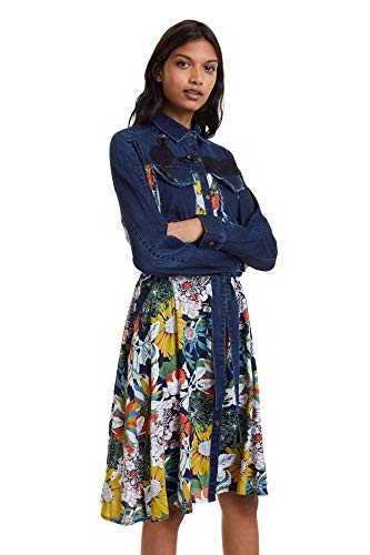 Desigual Women's Blue Virginia Denim & Floral Dress 46