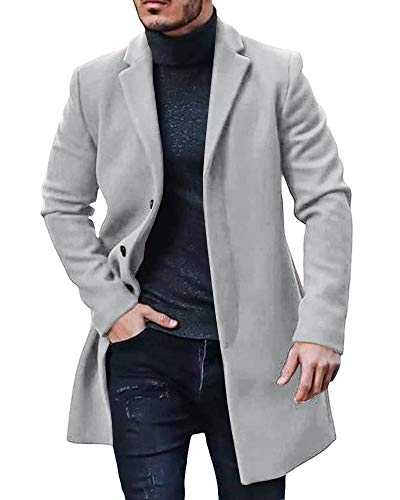 PASLTER Mens Cotton Business Trench Topcoats Winter Heavyweight Warm Single Breasted Coats