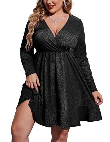 IN'VOLAND Women's Plus Size Women's 3/4 Sleeve Dress Ruched Waist Classy V-Neck Casual Cocktail Dress
