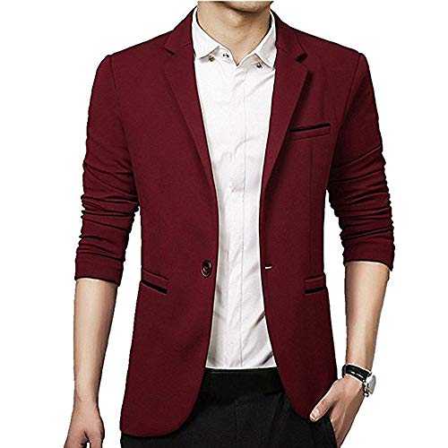 Gopune Men's Slim Fit Casual One Button Suits Coat Solid Blazer Business Jacket