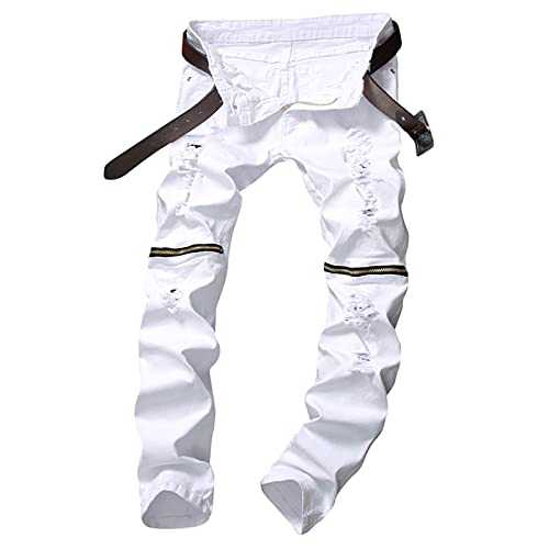 Leward Men's Ripped Skinny Distressed Destroyed Straight Fit Zipper Jeans with Holes