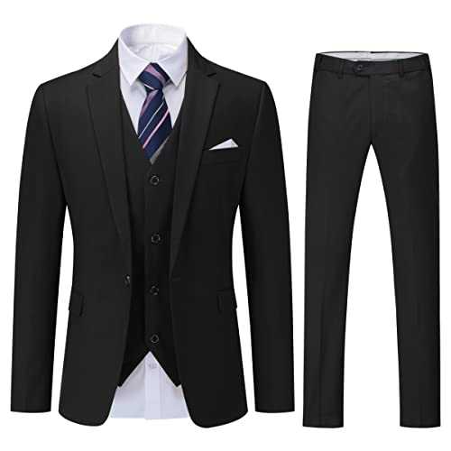 YOUTHUP Mens 3 Piece Suit Formal Business Slim Fit Suits 1 Button Solid Blazer Waistcoat Pants