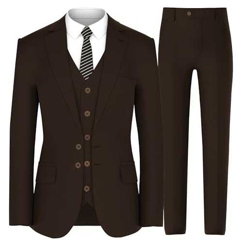 Antonio Uomo Men’s Suit Set – Slim Fit 3 Piece Blazer 2 Button Jacket Vest Pants Business Wedding Party Solid Dress Suits