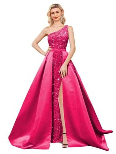 One Shoulder Sequin Prom Dresses for Women 2024 Plus Size Formal Dresses Sparkly Ball Evening Gowns with Cape